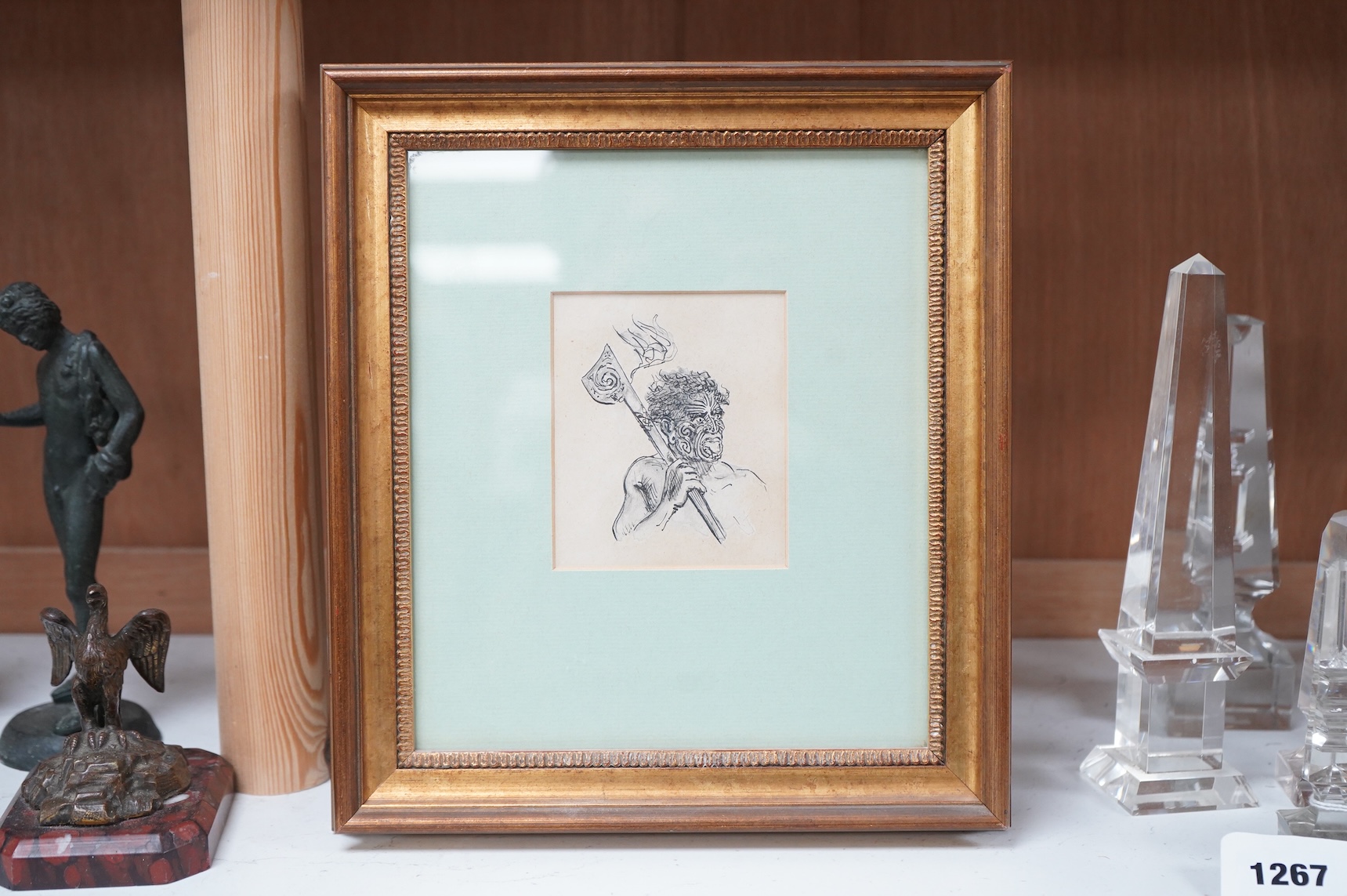 New Zealand Interest; Lincoln Lee (1885-1968), 'Tirohanga Hill, Opataki Coast', watercolour and a small ink and wash of a Maori warrior with a club, unsigned, largest 28 x 38cm